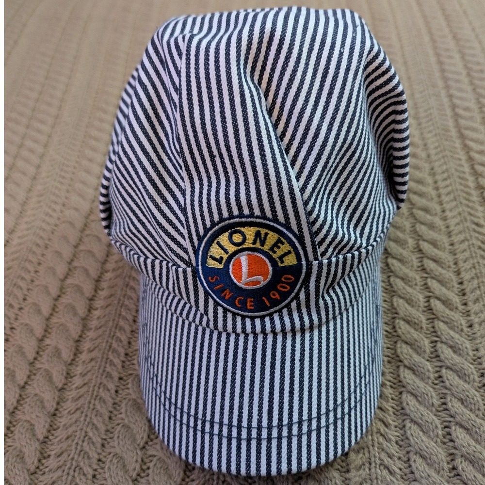 Lionel Trains Youth Engineer Hat Hickory Stripe Blue White Cotton Railroad Cap